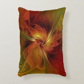 抽象芸術赤オレンジ色の茶色の緑のフラクタルアートフラワー アクセントクッション (正面(垂直))