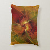 抽象芸術赤オレンジ色の茶色の緑のフラクタルアートフラワー アクセントクッション (裏面(縦))