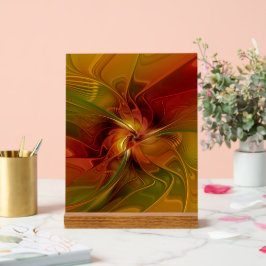 抽象芸術赤オレンジ色の茶色の緑のフラクタルアートフラワー アクリルサイン