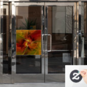 抽象芸術赤オレンジ色の茶色の緑のフラクタルアートフラワー ウィンドウサイン (オフィスドア)