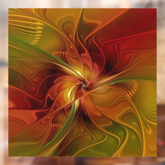 抽象芸術赤オレンジ色の茶色の緑のフラクタルアートフラワー ウィンドウサイン (シート2)