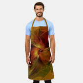 抽象芸術赤オレンジ色の茶色の緑のフラクタルアートフラワー エプロン (着用した状態)