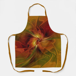 抽象芸術赤オレンジ色の茶色の緑のフラクタルアートフラワー エプロン