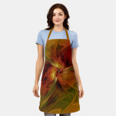抽象芸術赤オレンジ色の茶色の緑のフラクタルアートフラワー エプロン (着用した状態)