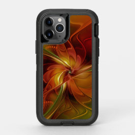 抽象芸術赤オレンジ色の茶色の緑のフラクタルアートフラワー オッターボックスディフェンダーiPhone 11 PROケース