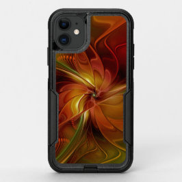 抽象芸術赤オレンジ色の茶色の緑のフラクタルアートフラワー オッターボックスコミューターiPhone 11ケース