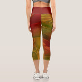 抽象芸術赤オレンジ色の茶色の緑のフラクタルアートフラワー カプリレギンス (裏面)