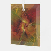 抽象芸術赤オレンジ色の茶色の緑のフラクタルアートフラワー ガラスオーナメント (正面左)