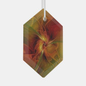抽象芸術赤オレンジ色の茶色の緑のフラクタルアートフラワー ガラスオーナメント (正面右)