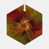 抽象芸術赤オレンジ色の茶色の緑のフラクタルアートフラワー ガラスオーナメント (裏面)