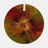 抽象芸術赤オレンジ色の茶色の緑のフラクタルアートフラワー ガラスオーナメント (裏面)