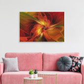 抽象芸術赤オレンジ色の茶色の緑のフラクタルアートフラワー キャンバスプリント (インサイチュ (リビング))