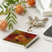 抽象芸術赤オレンジ色の茶色の緑のフラクタルアートフラワー キーホルダー (側面)