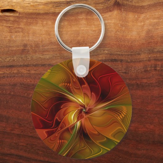 抽象芸術赤オレンジ色の茶色の緑のフラクタルアートフラワー キーホルダー (裏面)