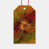 抽象芸術赤オレンジ色の茶色の緑のフラクタルアートフラワー ギフトタグ (正面)