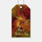 抽象芸術赤オレンジ色の茶色の緑のフラクタルアートフラワー ギフトタグ (正面)