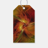 抽象芸術赤オレンジ色の茶色の緑のフラクタルアートフラワー ギフトタグ (裏面)
