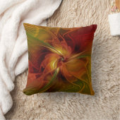 抽象芸術赤オレンジ色の茶色の緑のフラクタルアートフラワー クッション (ブランケット)