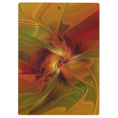 抽象芸術赤オレンジ色の茶色の緑のフラクタルアートフラワー クリップボード (裏面)