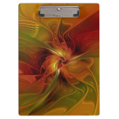 抽象芸術赤オレンジ色の茶色の緑のフラクタルアートフラワー クリップボード (正面)