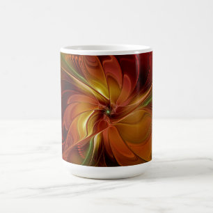 抽象芸術赤オレンジ色の茶色の緑のフラクタルアートフラワー コーヒーマグカップ