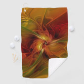 抽象芸術赤オレンジ色の茶色の緑のフラクタルアートフラワー ゴルフタオル (インサイチュ)