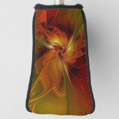 抽象芸術赤オレンジ色の茶色の緑のフラクタルアートフラワー ゴルフヘッドカバー (回転90)