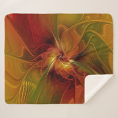 抽象芸術赤オレンジ色の茶色の緑のフラクタルアートフラワー シェルパブランケット (正面(横))