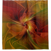 抽象芸術赤オレンジ色の茶色の緑のフラクタルアートフラワー シャワーカーテン (正面)