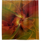 抽象芸術赤オレンジ色の茶色の緑のフラクタルアートフラワー シャワーカーテン (正面)