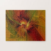 抽象芸術赤オレンジ色の茶色の緑のフラクタルアートフラワー ジグソーパズル (横)