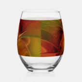 抽象芸術赤オレンジ色の茶色の緑のフラクタルアートフラワー ステムなしワイングラス (右)