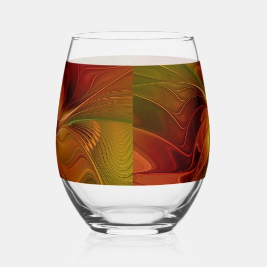 抽象芸術赤オレンジ色の茶色の緑のフラクタルアートフラワー ステムなしワイングラス (左)