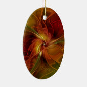 抽象芸術赤オレンジ色の茶色の緑のフラクタルアートフラワー セラミックオーナメント (右)