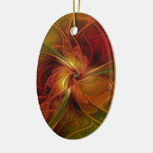 抽象芸術赤オレンジ色の茶色の緑のフラクタルアートフラワー セラミックオーナメント (左)