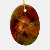 抽象芸術赤オレンジ色の茶色の緑のフラクタルアートフラワー セラミックオーナメント (裏面)