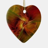 抽象芸術赤オレンジ色の茶色の緑のフラクタルアートフラワー セラミックオーナメント (右)