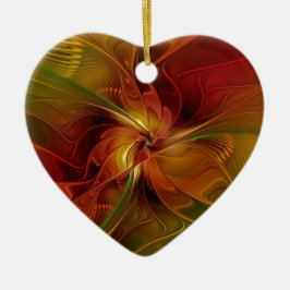 抽象芸術赤オレンジ色の茶色の緑のフラクタルアートフラワー セラミックオーナメント