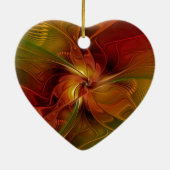 抽象芸術赤オレンジ色の茶色の緑のフラクタルアートフラワー セラミックオーナメント (裏面)