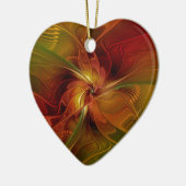 抽象芸術赤オレンジ色の茶色の緑のフラクタルアートフラワー セラミックオーナメント (左)