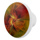 抽象芸術赤オレンジ色の茶色の緑のフラクタルアートフラワー セラミックノブ (右)