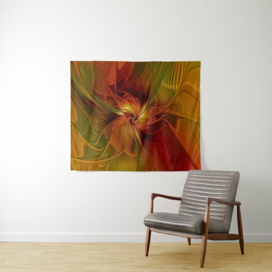 抽象芸術赤オレンジ色の茶色の緑のフラクタルアートフラワー タペストリー (インサイチュ(横))