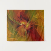 抽象芸術赤オレンジ色の茶色の緑のフラクタルアートフラワー タペストリー (正面(横))