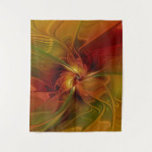 抽象芸術赤オレンジ色の茶色の緑のフラクタルアートフラワー タペストリー (正面)