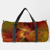 抽象芸術赤オレンジ色の茶色の緑のフラクタルアートフラワー ダッフルバッグ (裏面)
