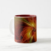 抽象芸術赤オレンジ色の茶色の緑のフラクタルアートフラワー ツートーンマグカップ (正面左)