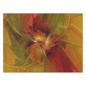 抽象芸術赤オレンジ色の茶色の緑のフラクタルアートフラワー テーブルクロス (正面(横))