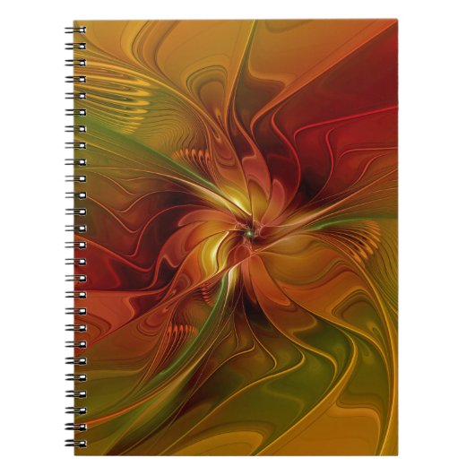 抽象芸術赤オレンジ色の茶色の緑のフラクタルアートフラワー ノートブック (正面)