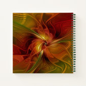抽象芸術赤オレンジ色の茶色の緑のフラクタルアートフラワー ノートブック (裏面)