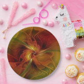 抽象芸術赤オレンジ色の茶色の緑のフラクタルアートフラワー ペーパープレート (パーティー)